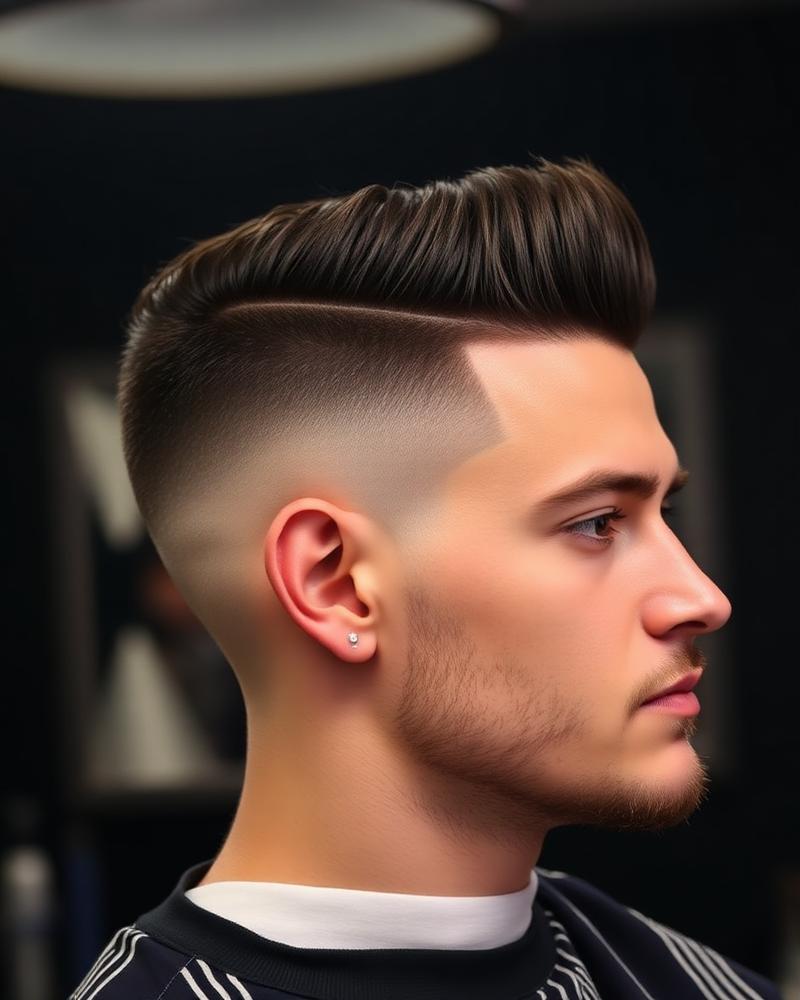 Corte masculino mid fade com topo estilizado